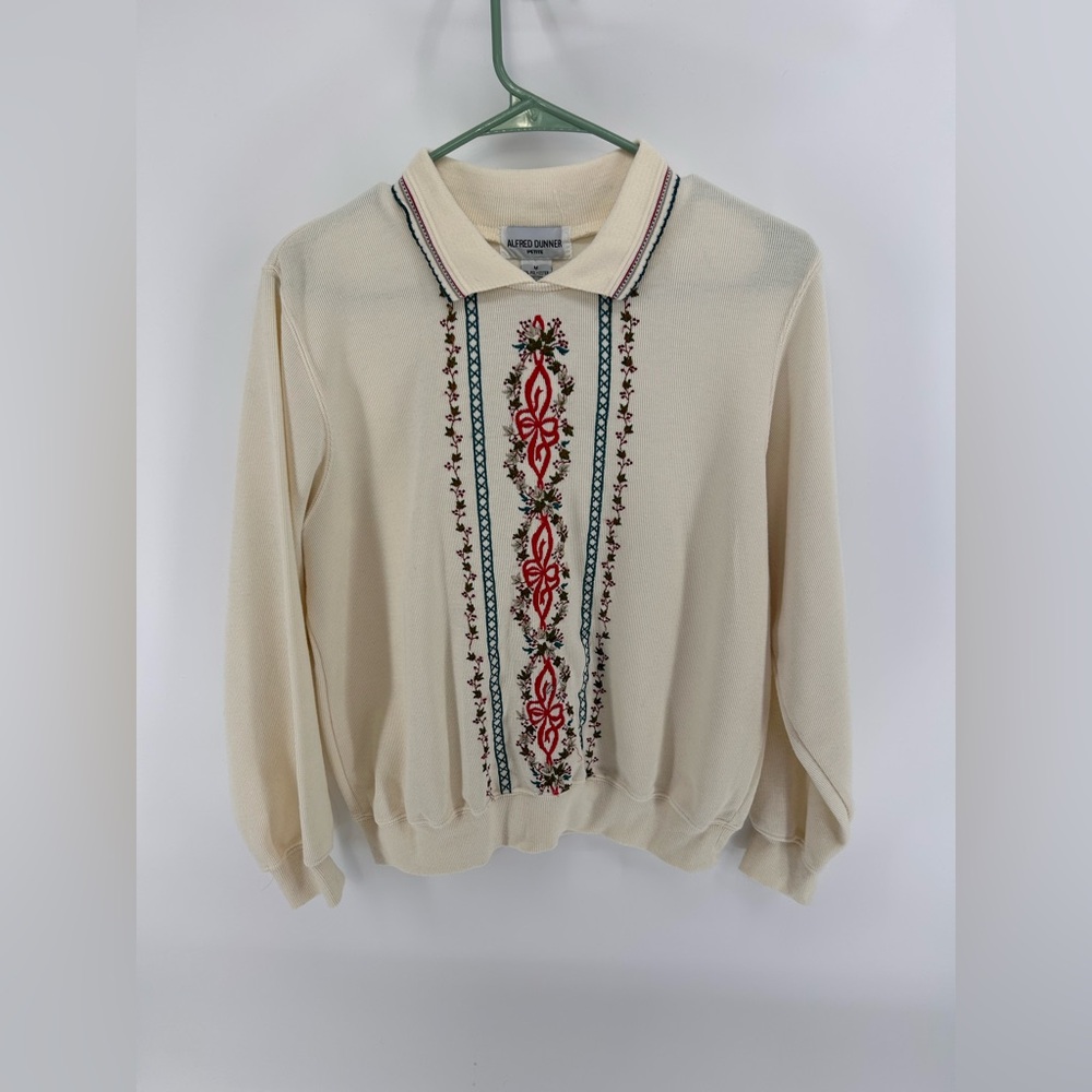 Vintage Alfred Dunner Cream Embroidered Sweater | M Petitie